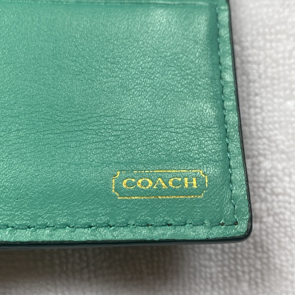 Beautiful black and Tiffany blue leather coach trifold wallet - Picture 5 of 13